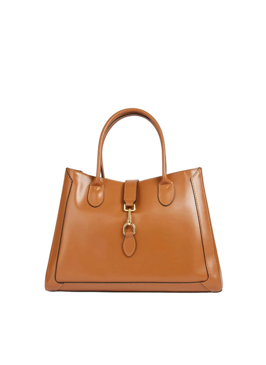 Borsa tote Lala Collection Gilda in vera pelle spazzolata color cuoio con dettagli e moschettone in metallo dorato