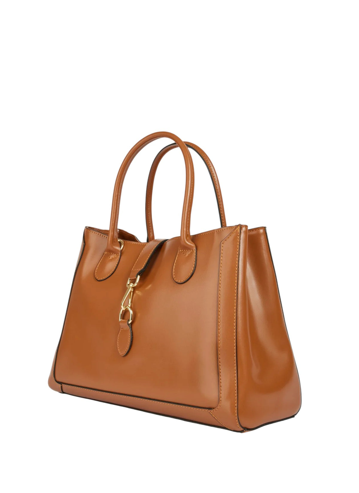 Borsa tote Lala Collection Gilda in vera pelle spazzolata color cuoio con dettagli e moschettone in metallo dorato