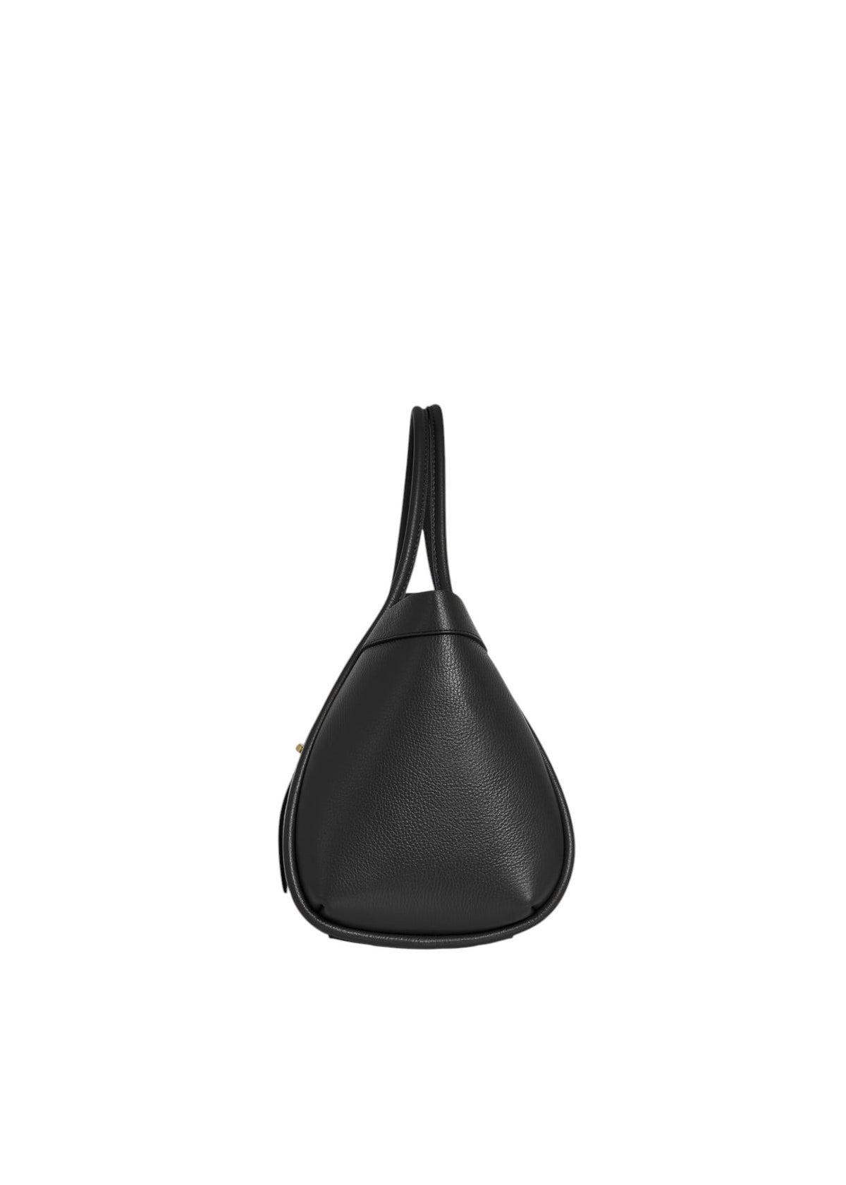 Lala Collection PAULINA black Italian leather tote bag with side view showing natural grain and structured design