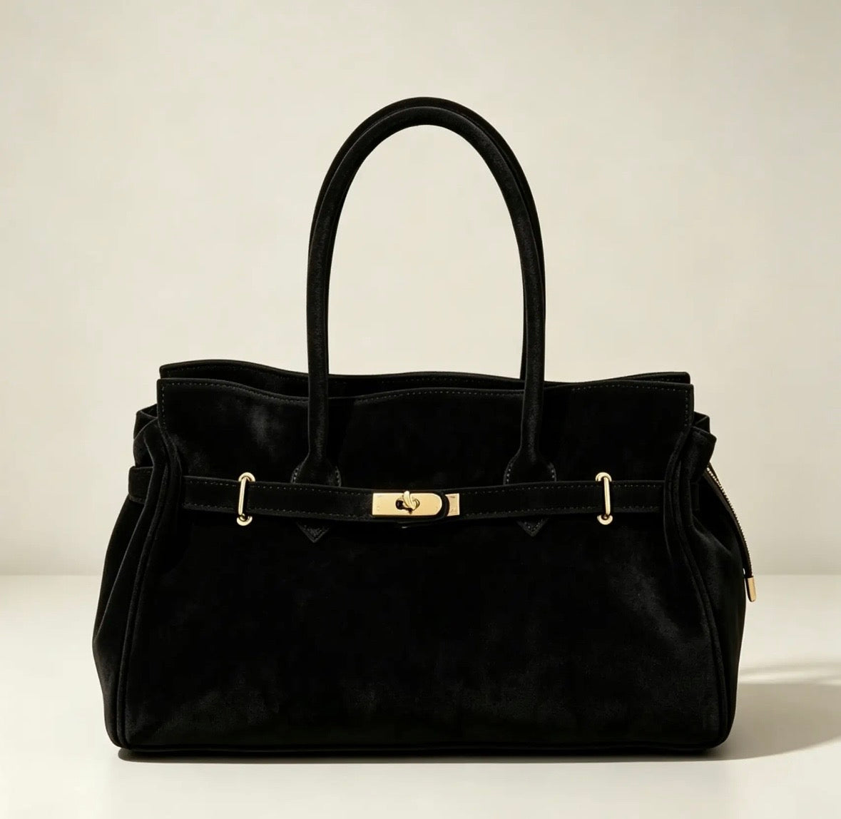 Classy Borsa Tote in Pelle scamosciata con Dettagli Dorati
