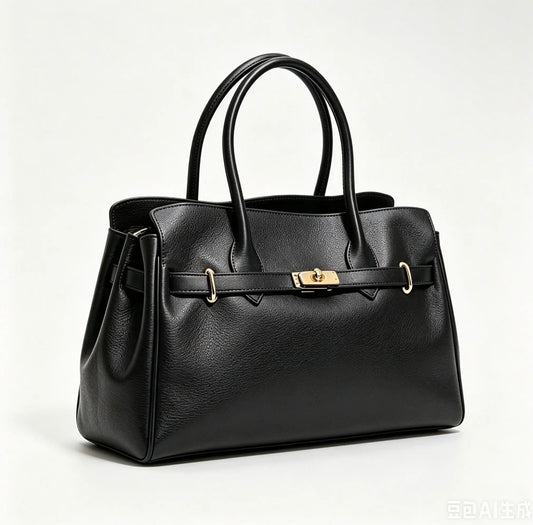 Classy Borsa Tote in Pelle Martellata con Dettagli Dorati