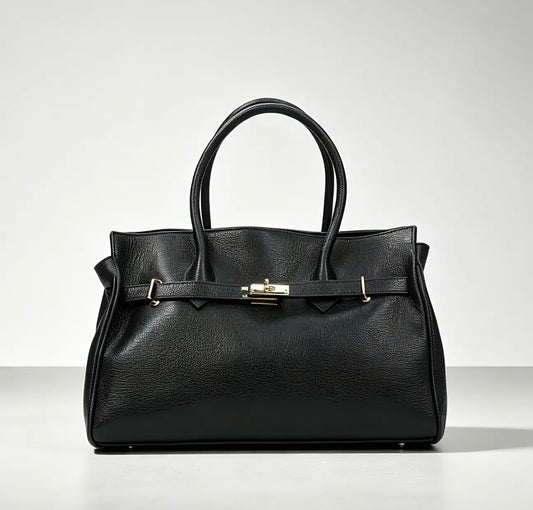 Classy Borsa Tote in Pelle Martellata con Dettagli Dorati