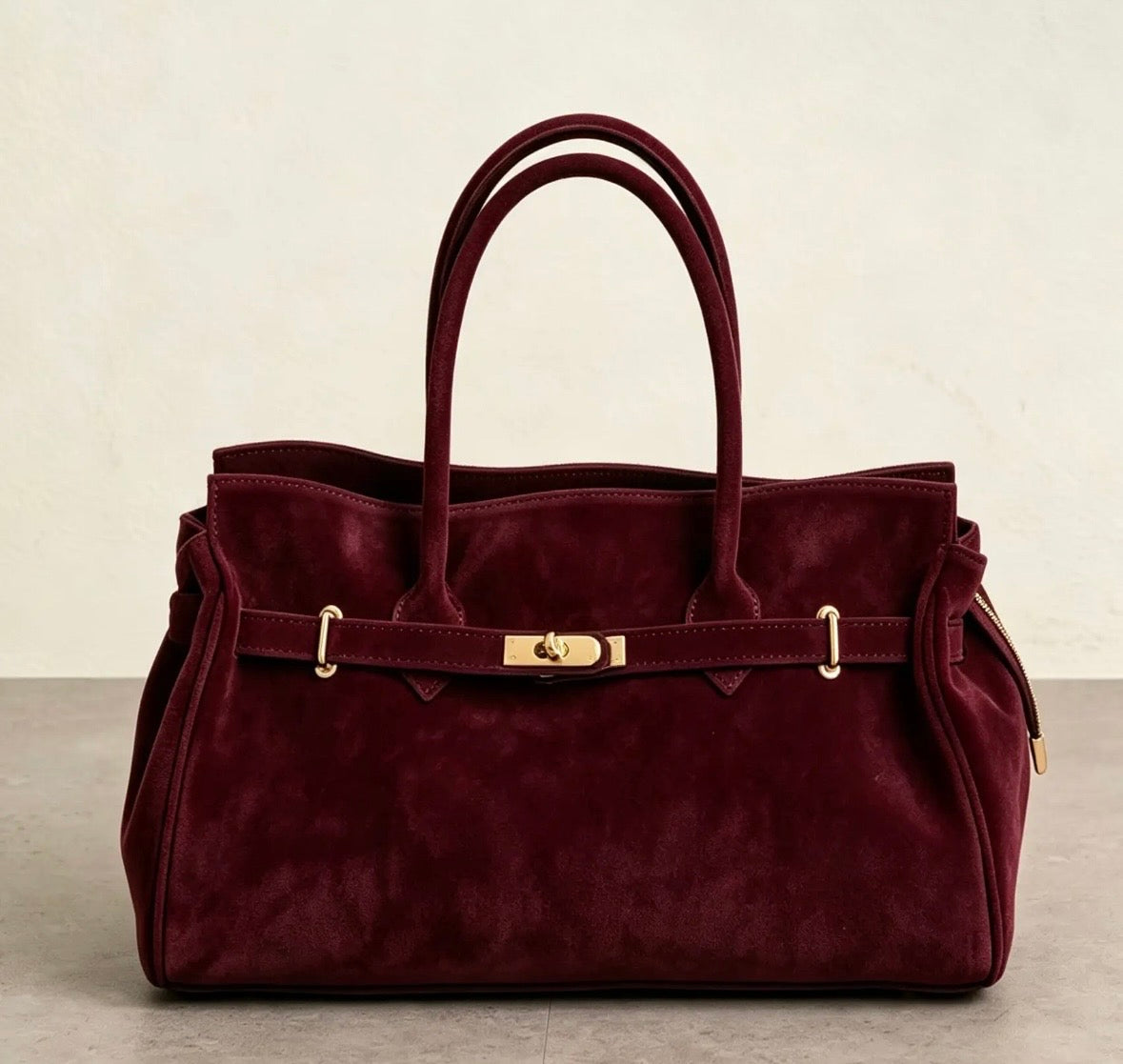 Classy Borsa Tote in Pelle scamosciata con Dettagli Dorati