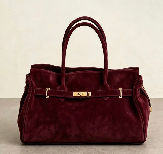 Classy Borsa Tote in Pelle scamosciata con Dettagli Dorati