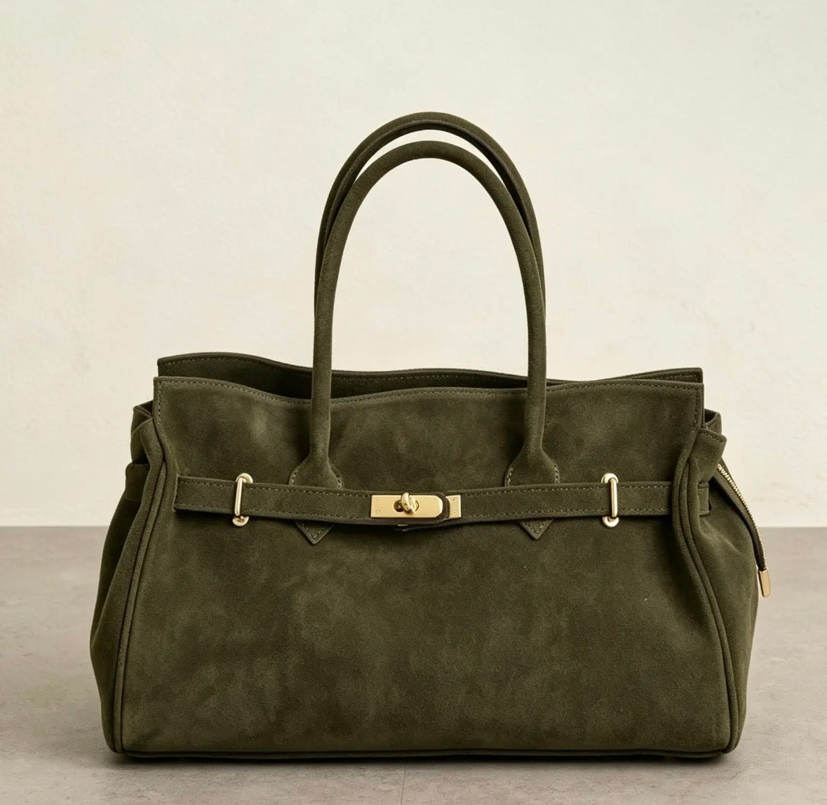 Classy Borsa Tote in Pelle scamosciata con Dettagli Dorati