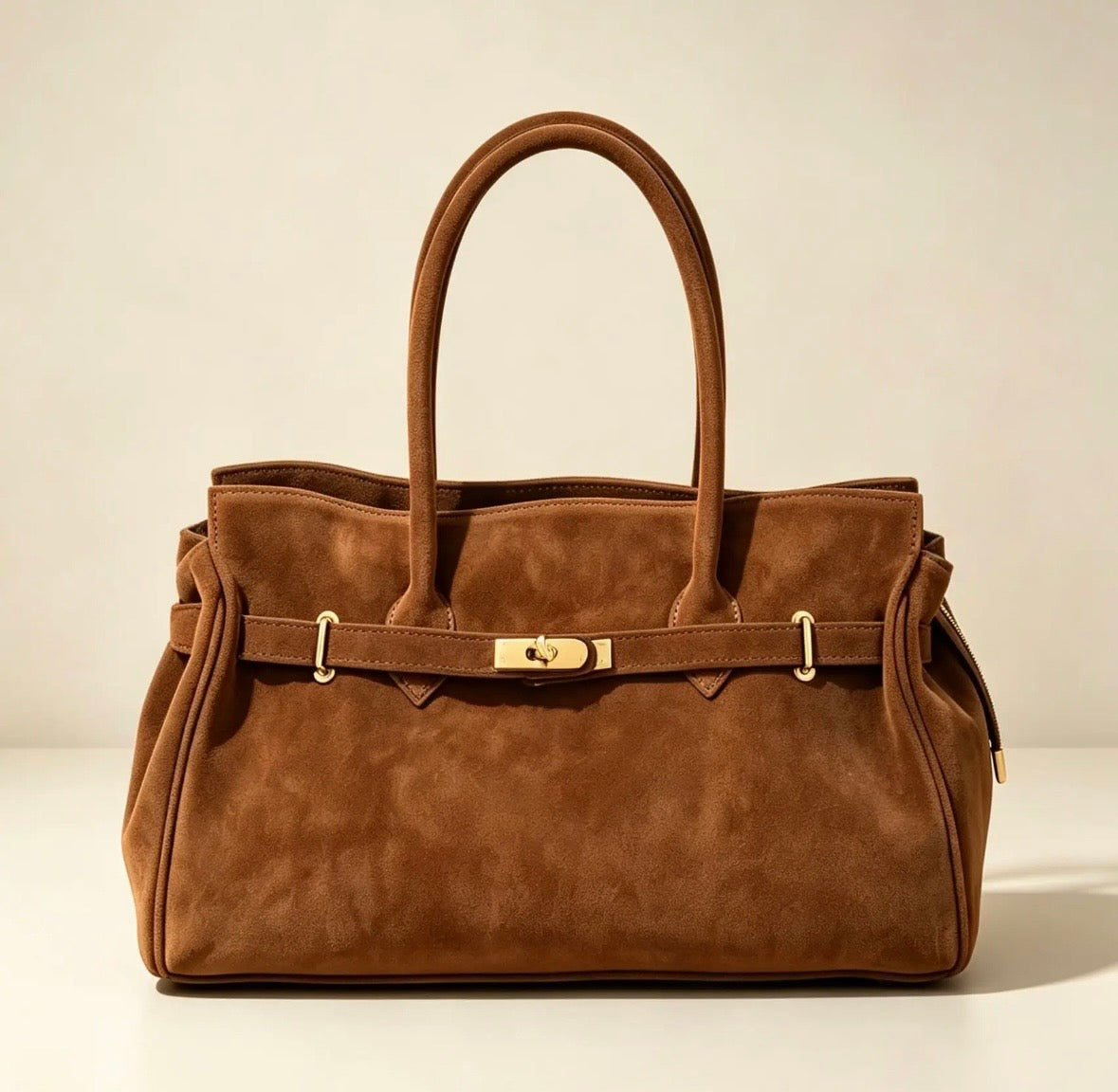 Classy Borsa Tote in Pelle scamosciata con Dettagli Dorati