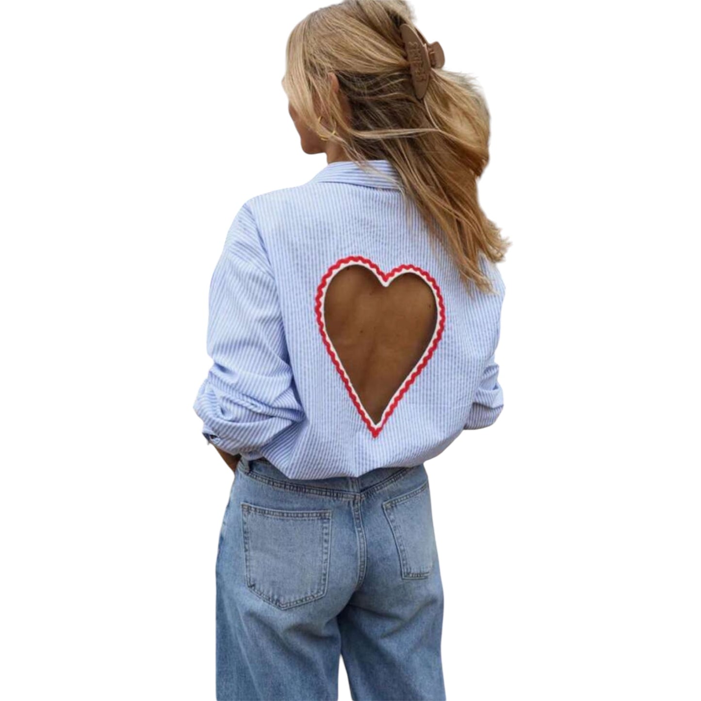 Camicia a righe con cuore cut-out sul retro
