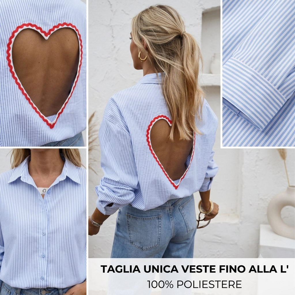 Camicia a righe con cuore cut-out sul retro