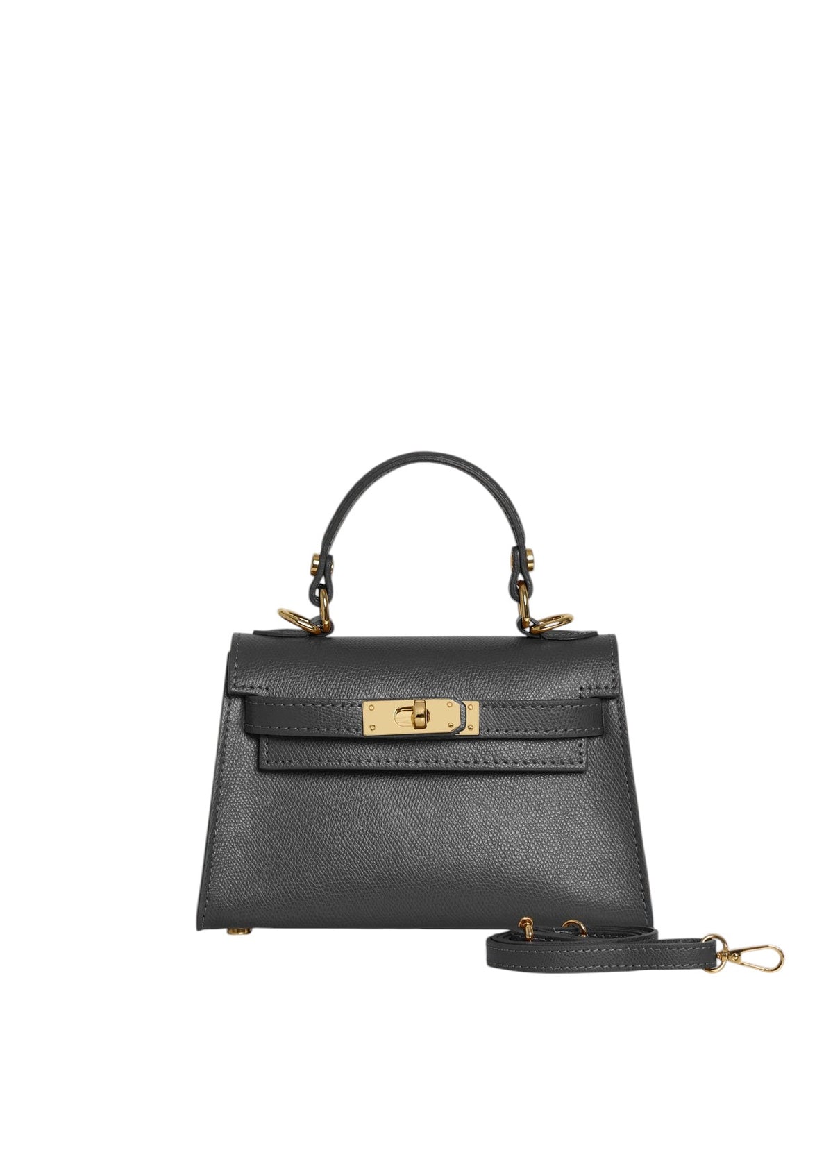 Lala Collection Lulù Bag Mini in black Epsom leather with gold-tone hardware, top handle, and adjustable strap.