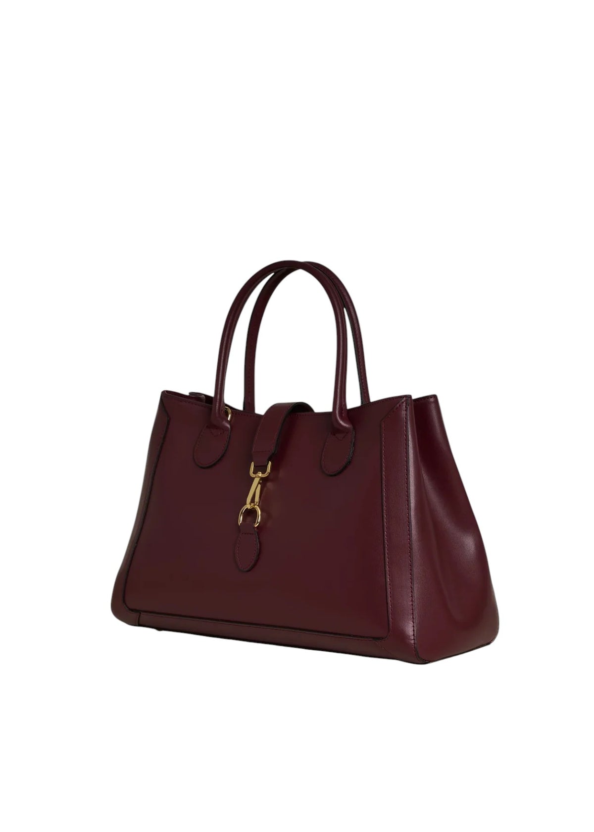 Borsa tote Lala Collection Gilda in vera pelle spazzolata bordeaux con dettagli e moschettone in metallo dorato