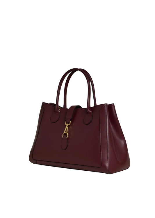 Borsa tote Lala Collection Gilda in vera pelle spazzolata bordeaux con dettagli e moschettone in metallo dorato