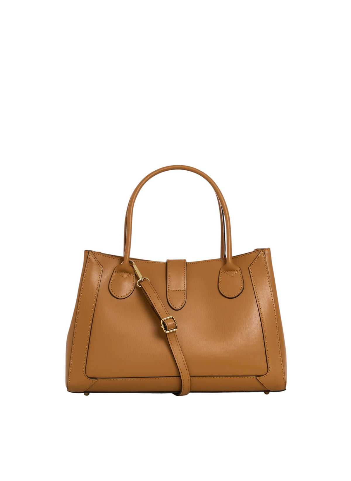 Borsa tote Lala Collection Gilda in vera pelle spazzolata color cuoio con manici rigidi e dettagli dorati