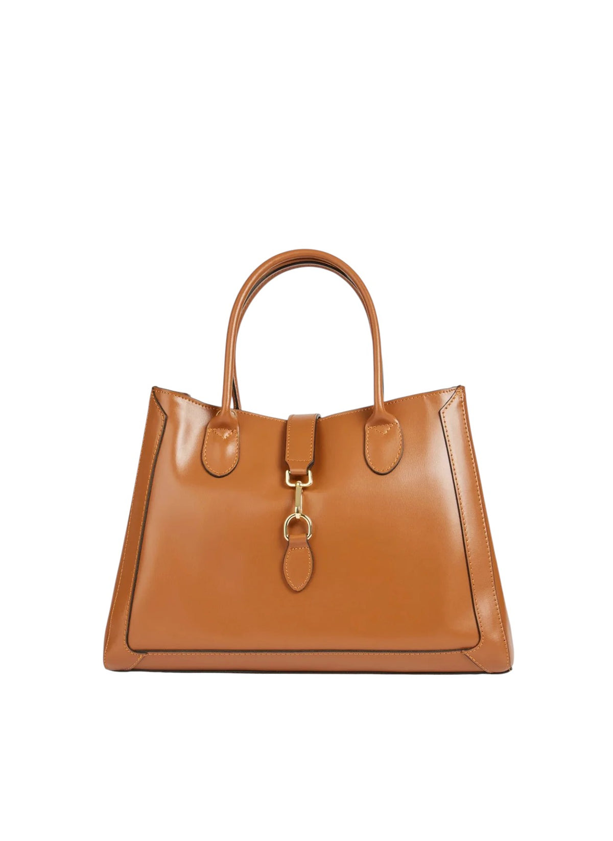Borsa tote Lala Collection Gilda in vera pelle spazzolata color cuoio con dettagli e moschettone in metallo dorato