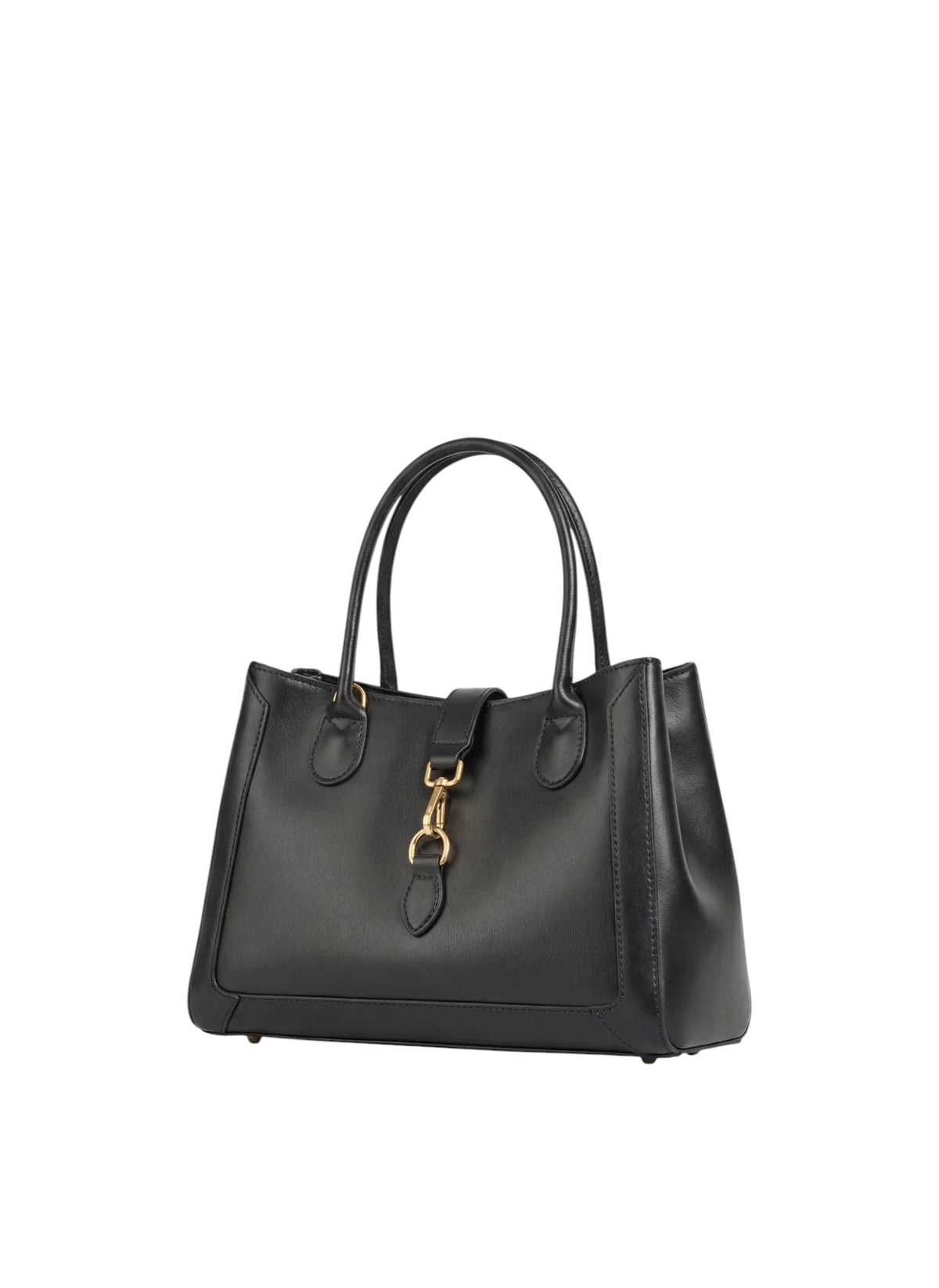 Borsa tote Lala Collection Gilda in vera pelle spazzolata nera con dettagli in metallo dorato e manici rigidi
