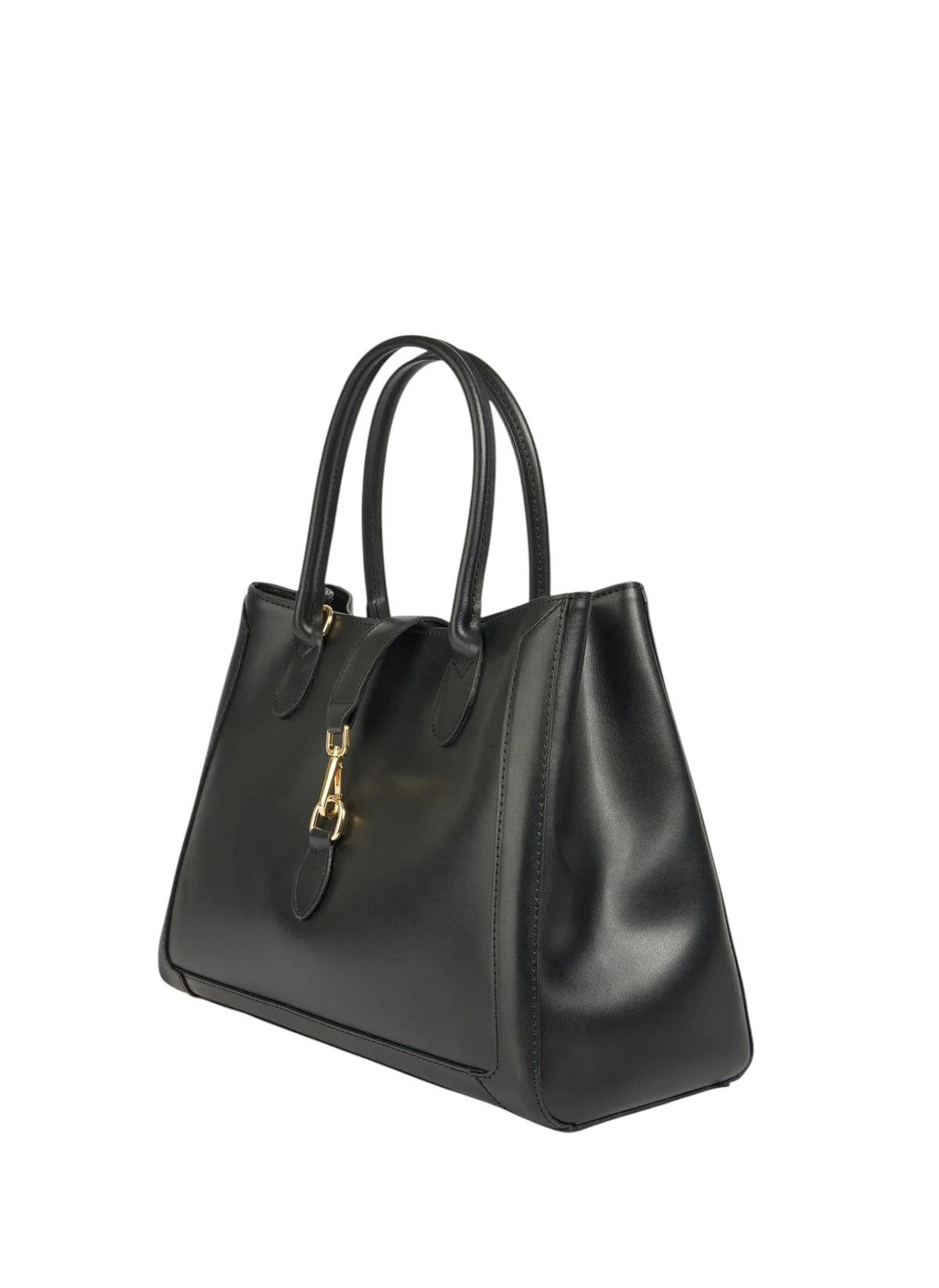 Borsa tote Lala Collection Gilda in vera pelle spazzolata nera con dettagli in metallo dorato e manici rigidi
