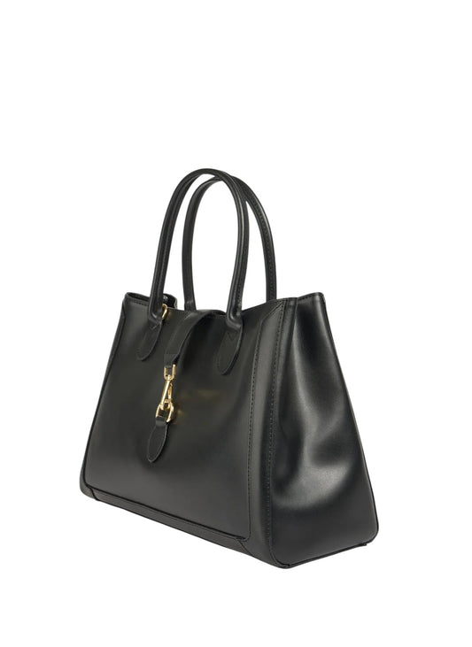 Borsa tote Lala Collection Gilda in vera pelle spazzolata nera con dettagli in metallo dorato e manici rigidi