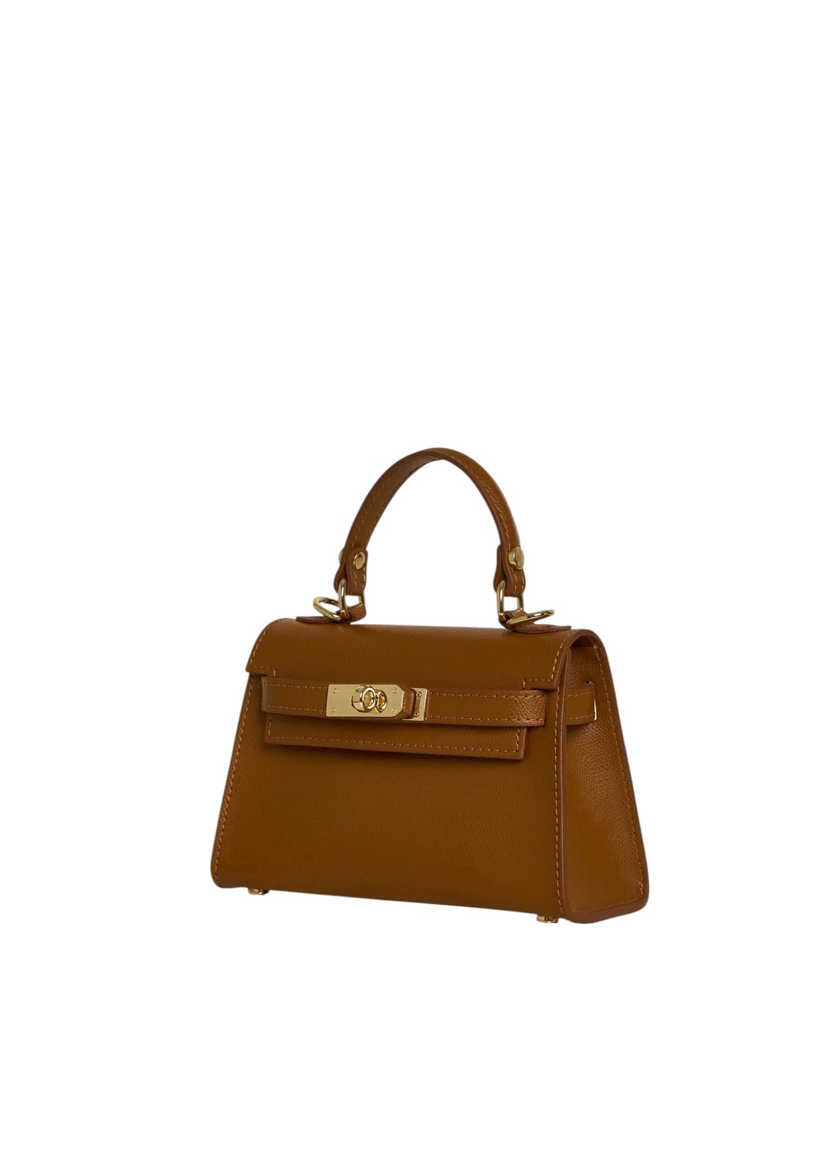 Lala Collection Lulù Bag Mini in brown calf leather with gold-tone hardware and adjustable top handle.