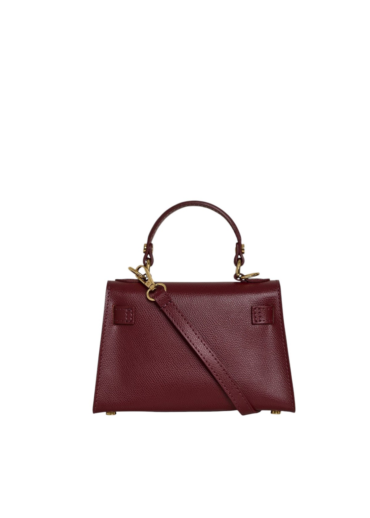 Lala Collection Lulù Bag Mini in burgundy Epsom calf leather with gold-tone hardware and adjustable shoulder strap.