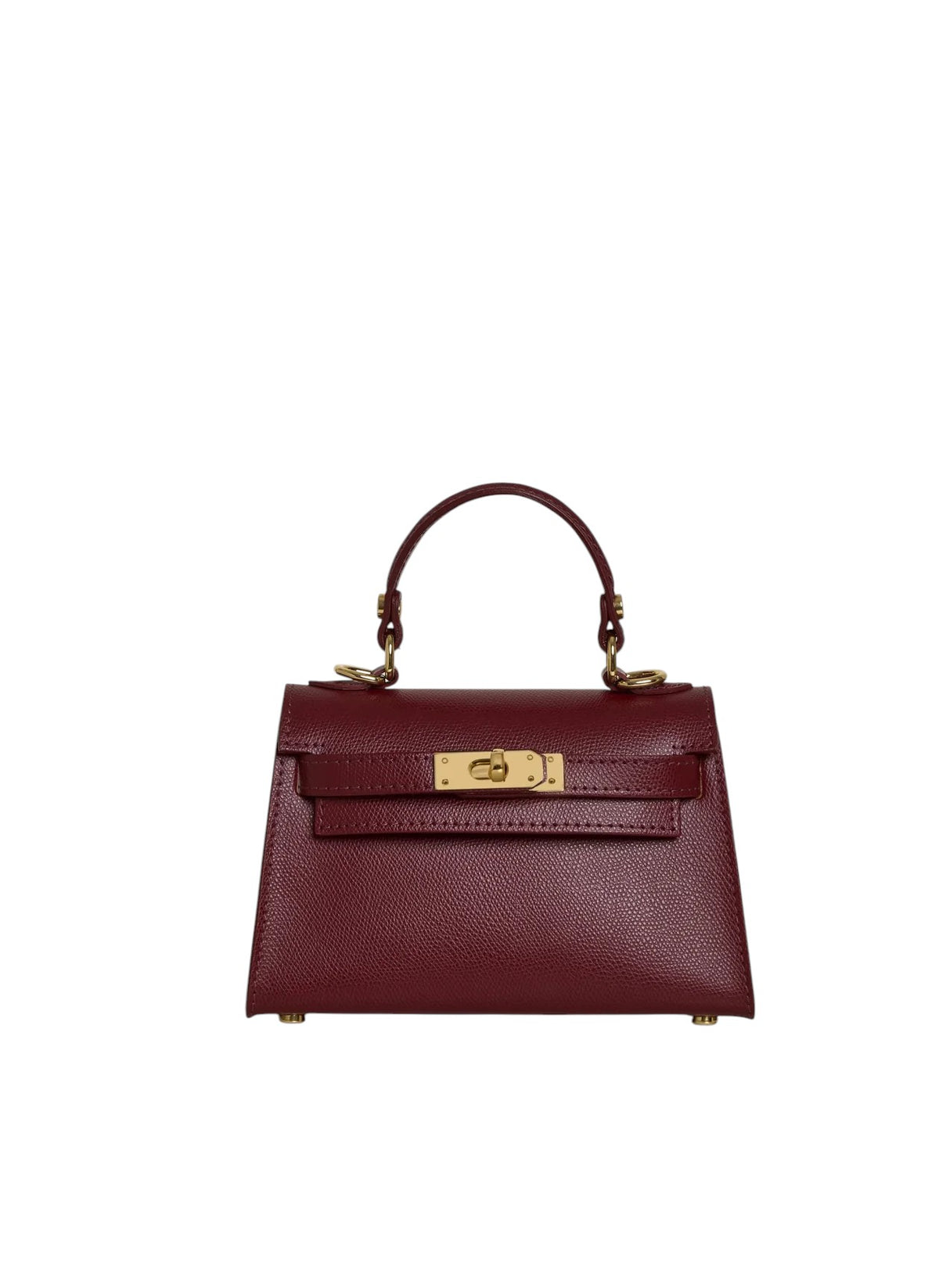 Lala Collection burgundy mini handbag in Epsom calf leather with gold-tone hardware and top handle