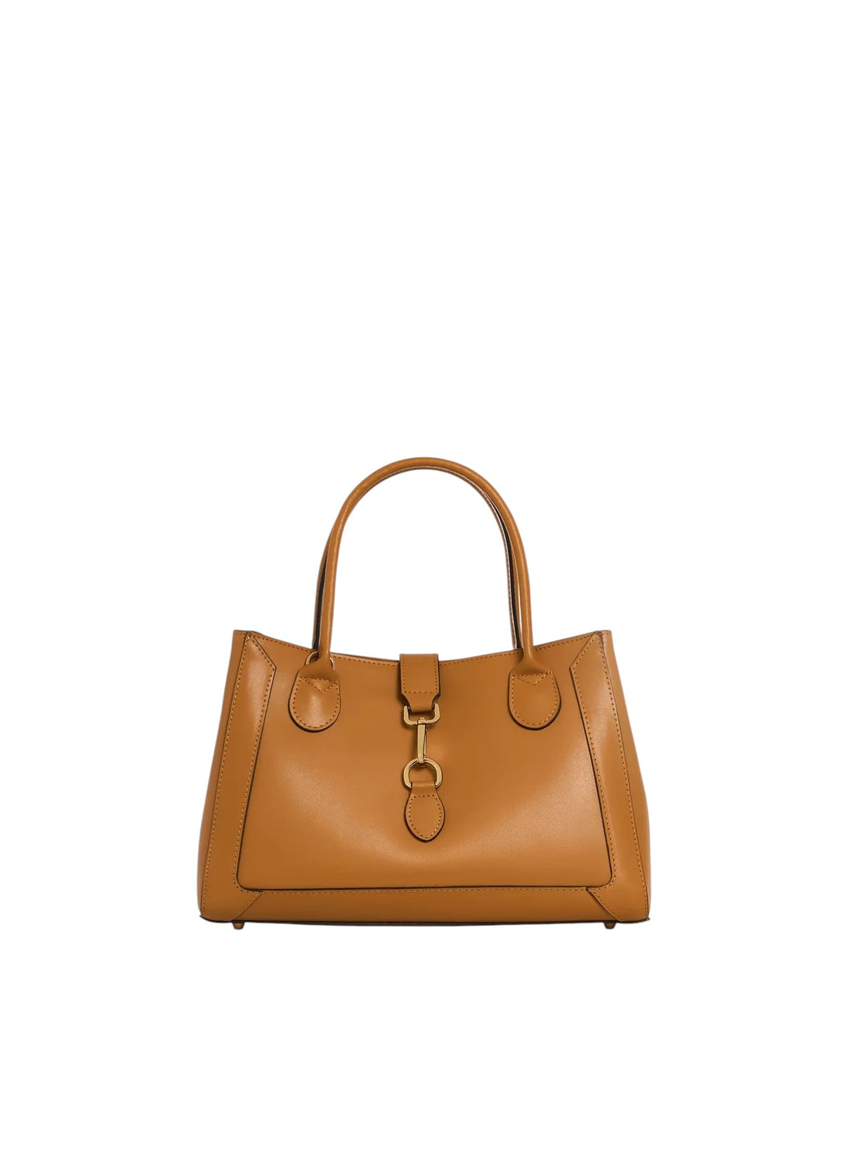 Borsa tote Lala Collection Gilda in vera pelle color cuoio con dettagli e moschettone in metallo dorato