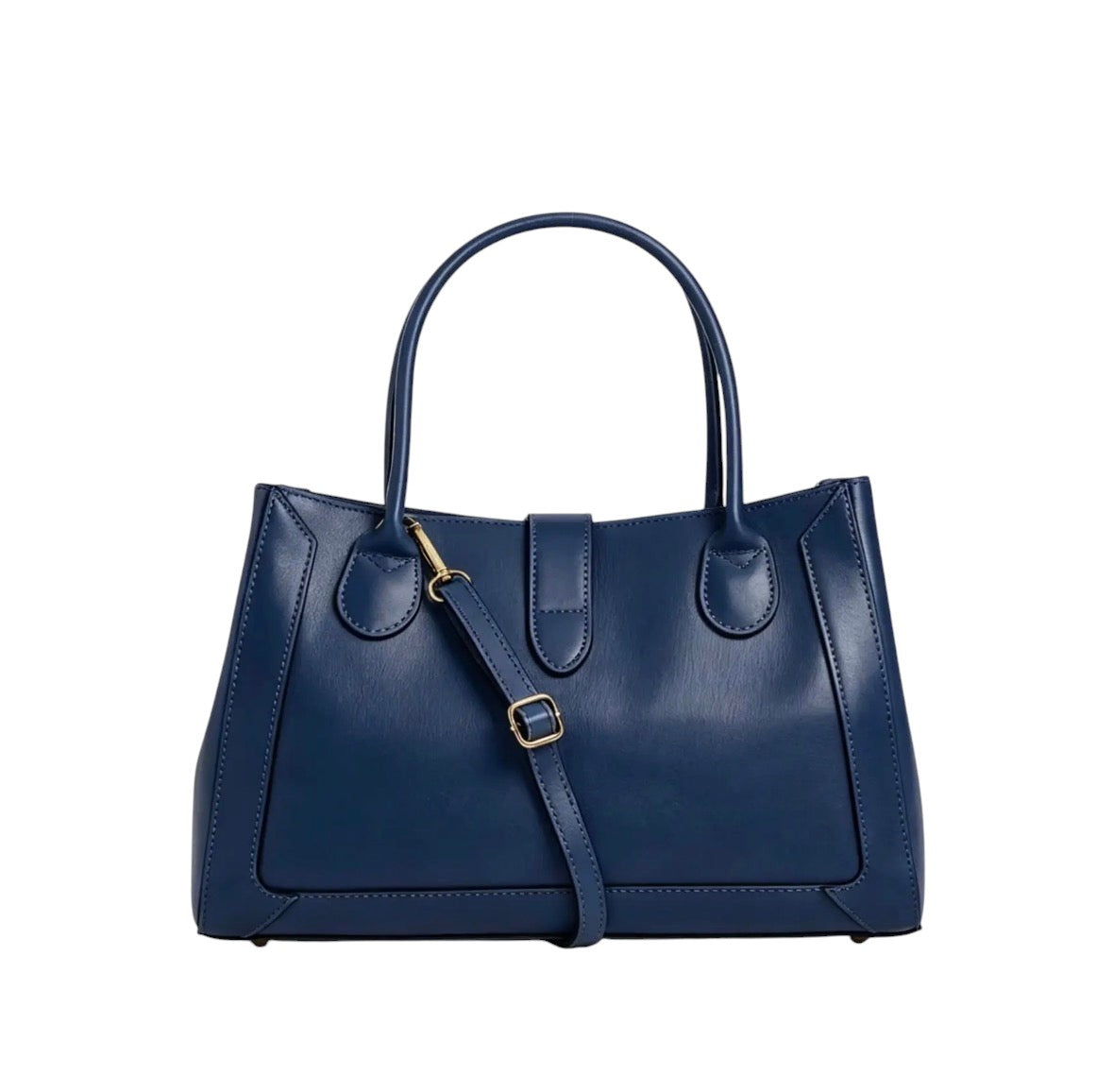 Borsa tote Lala Collection Gilda in vera pelle spazzolata blu con manici rigidi e dettagli in metallo dorato