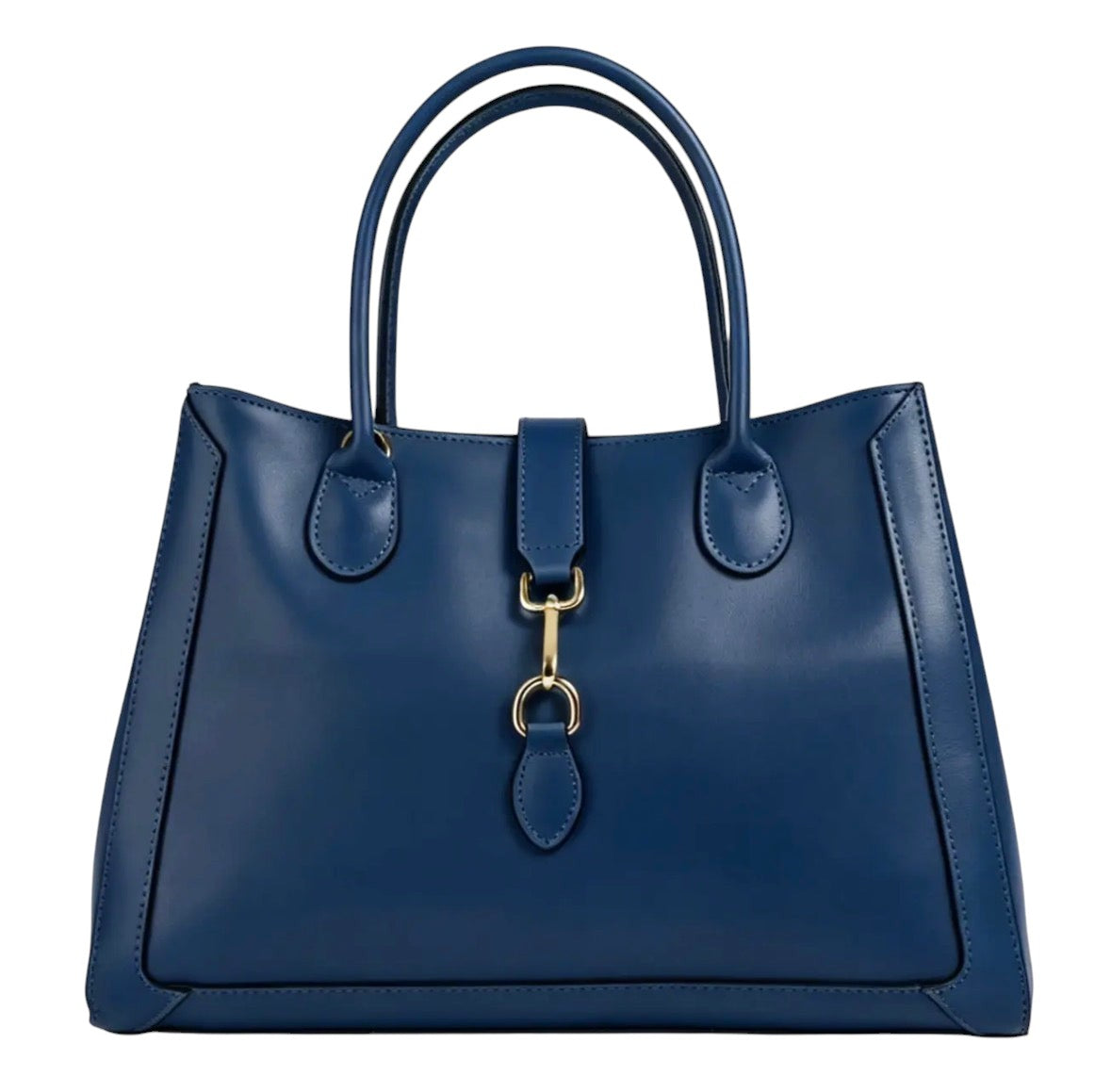 Borsa tote Lala Collection Gilda in vera pelle spazzolata blu con dettagli e moschettone in metallo dorato