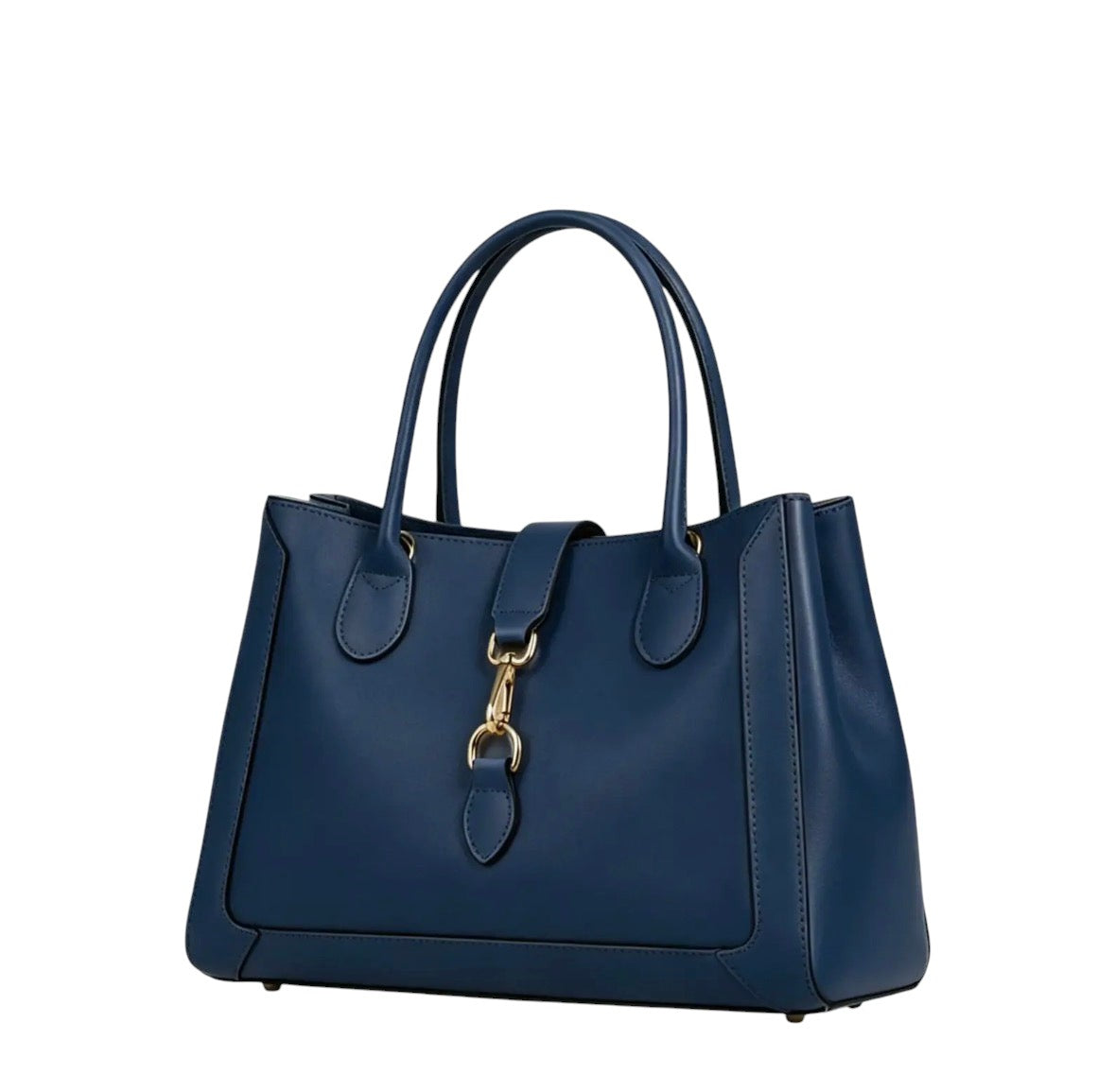 Borsa tote Lala Collection Gilda in vera pelle spazzolata blu con dettagli e moschettone in metallo dorato