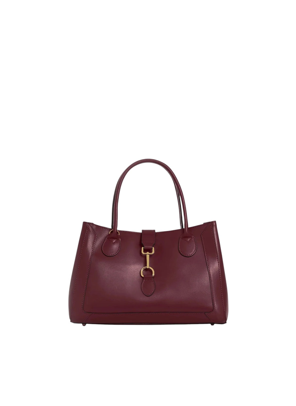 Borsa tote Lala Collection Gilda in vera pelle spazzolata bordeaux con dettagli in metallo dorato e manici rigidi