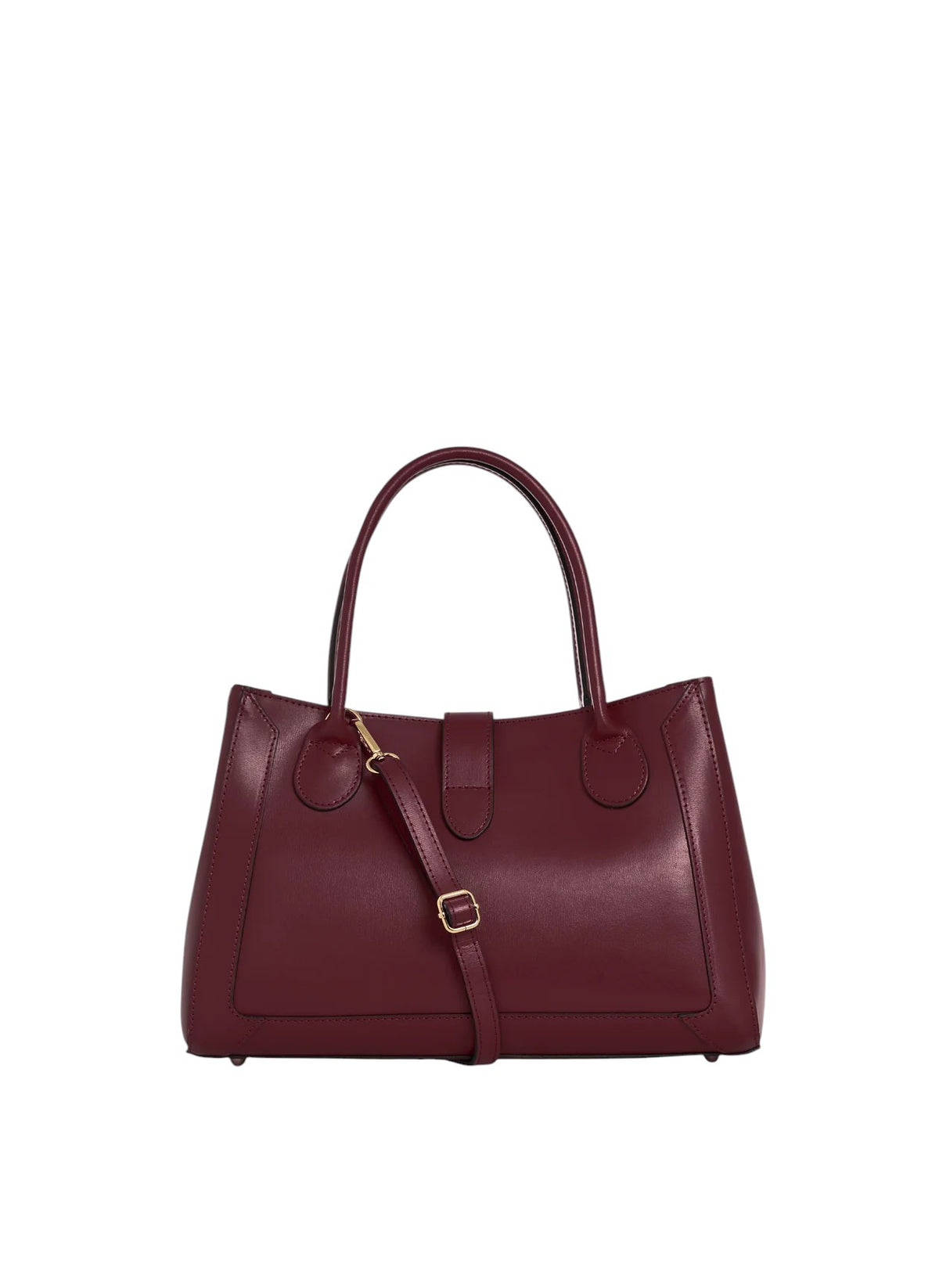 Borsa tote Lala Collection Gilda in vera pelle spazzolata bordeaux con dettagli in metallo dorato e tracolla
