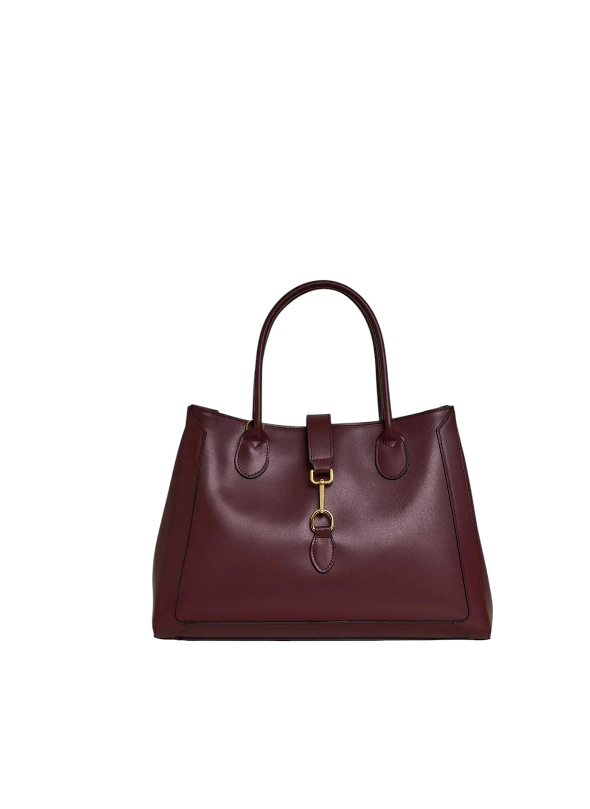Borsa tote Lala Collection Gilda in vera pelle spazzolata bordeaux con dettagli in metallo dorato e manici rigidi