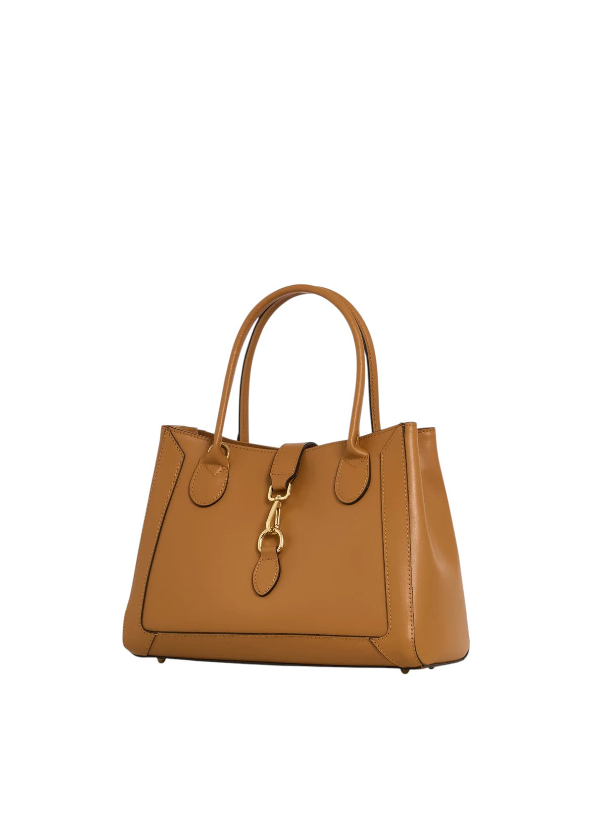 Borsa tote Lala Collection Gilda in vera pelle spazzolata color cuoio con dettagli e moschettone in metallo dorato