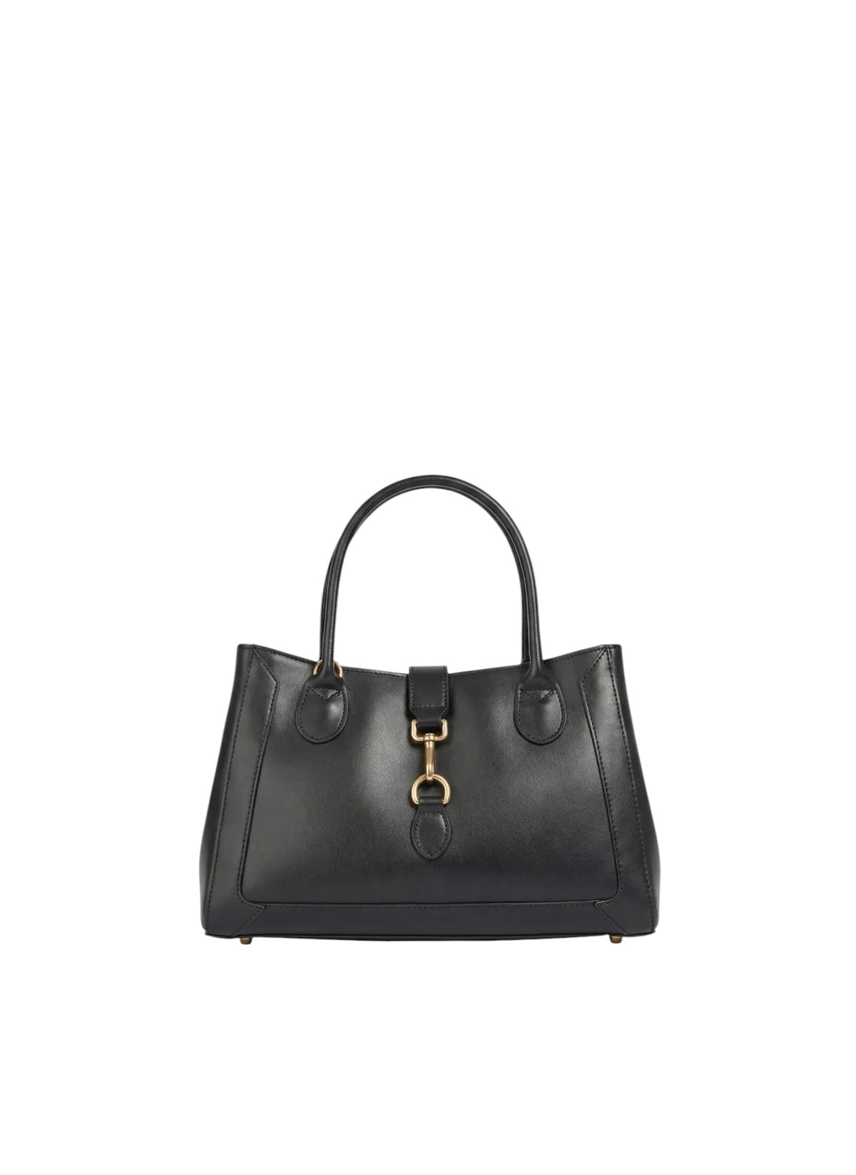 Borsa tote Lala Collection Gilda in vera pelle spazzolata nera con dettagli in metallo dorato e manici rigidi