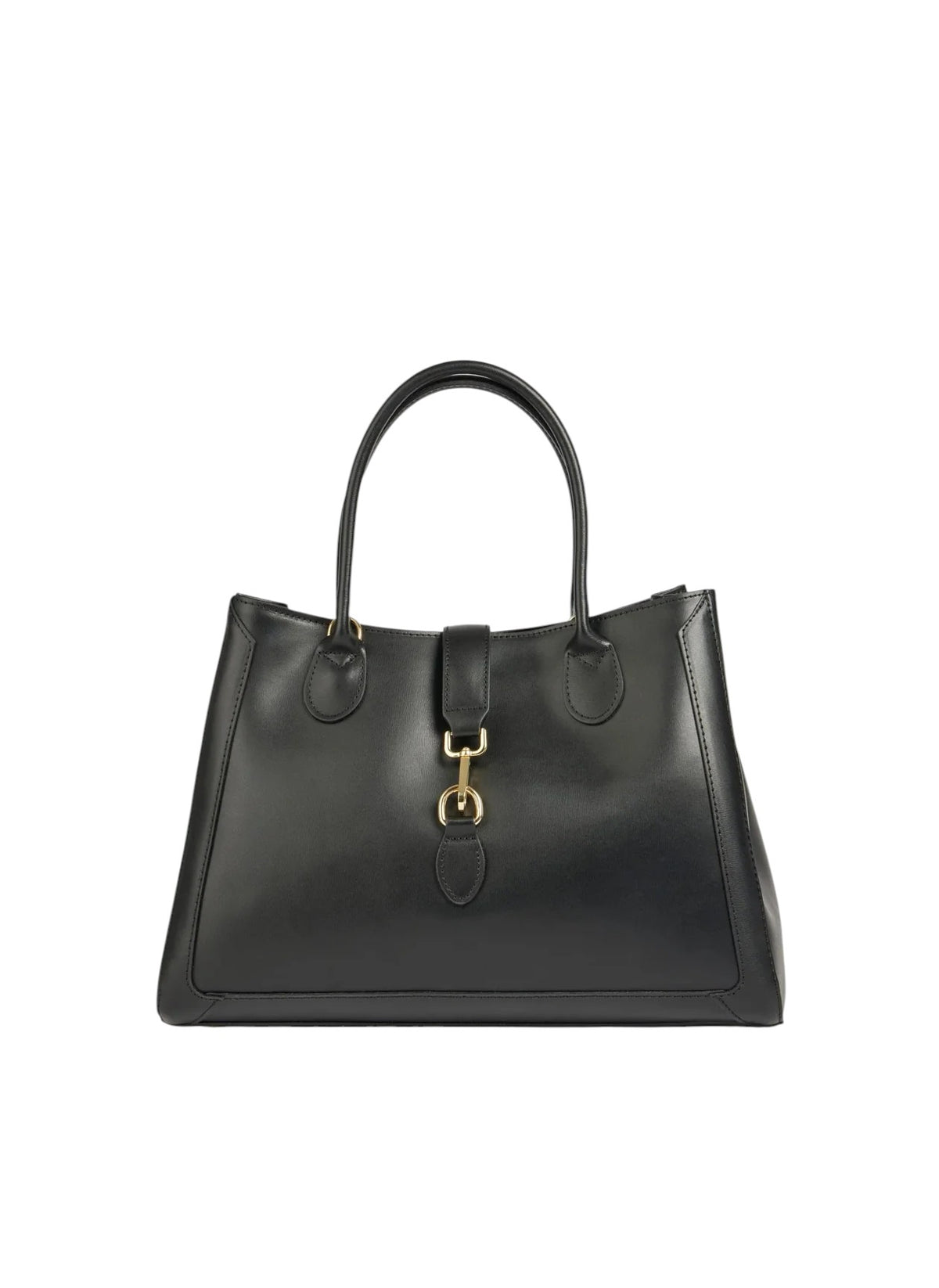 Borsa tote Lala Collection Gilda in vera pelle spazzolata nera con dettagli in metallo dorato e manici rigidi