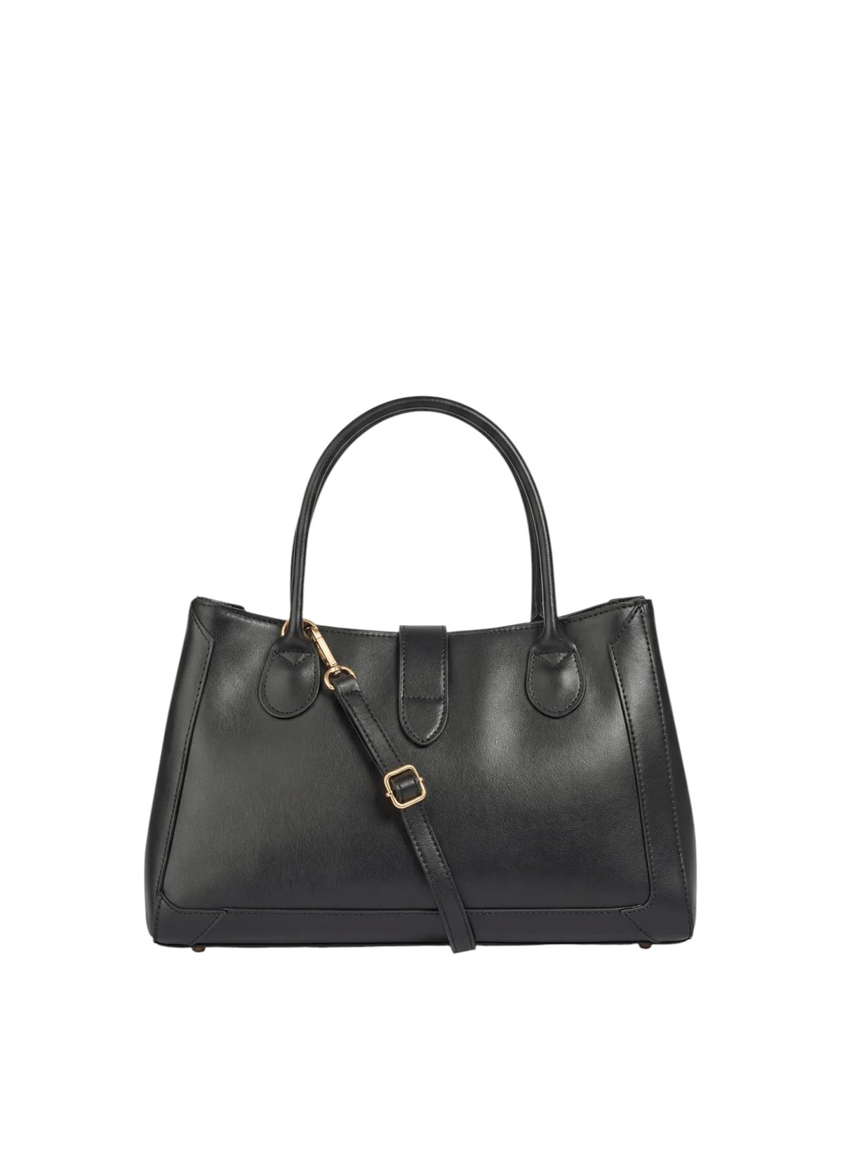 Borsa tote Lala Collection Gilda in vera pelle spazzolata nera con manici rigidi e dettagli in metallo dorato