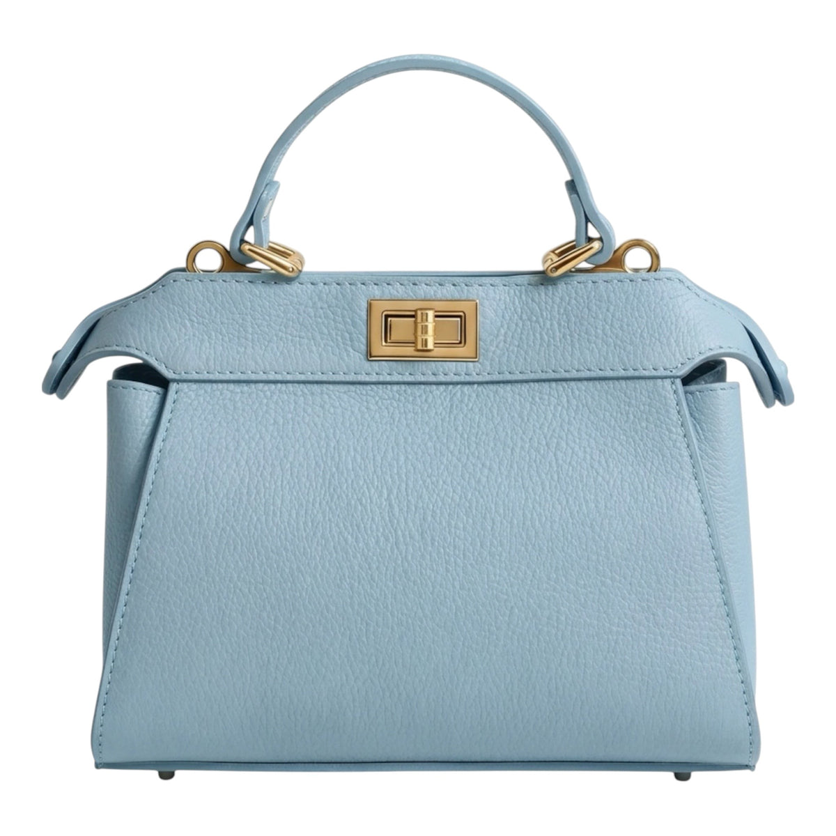 Lala Collection light blue Italian leather Ginger Bag with gold turn-lock closure and top handle