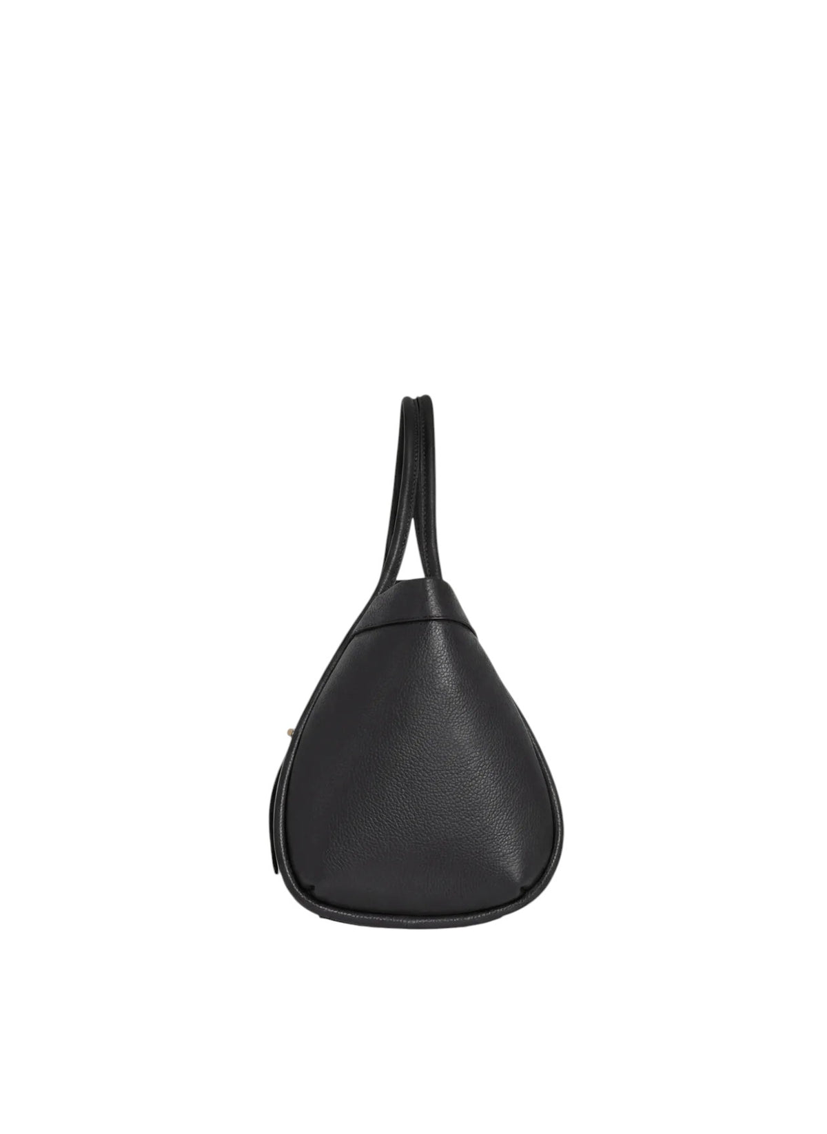 Lala Collection Paulina black Italian leather tote bag with a structured triangular silhouette and gold hardware.