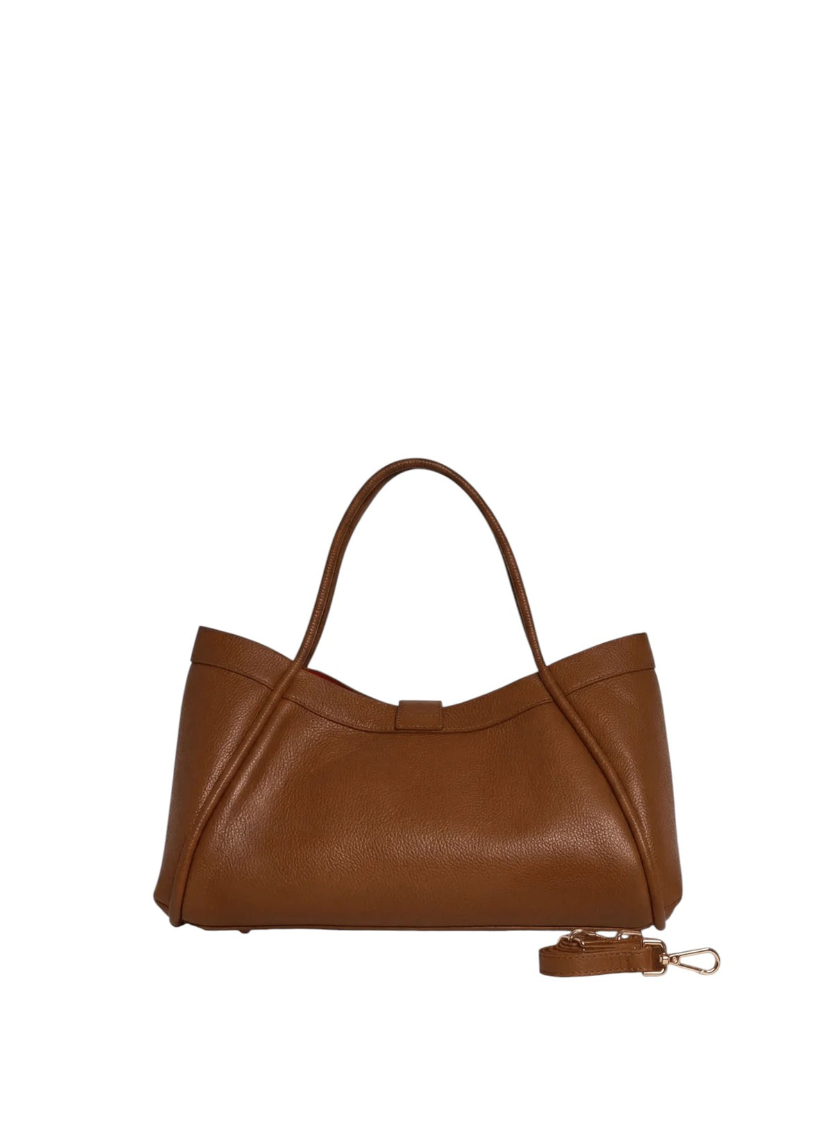 Lala Collection PAULINA brown Italian leather tote bag with gold hardware and structured grain finish