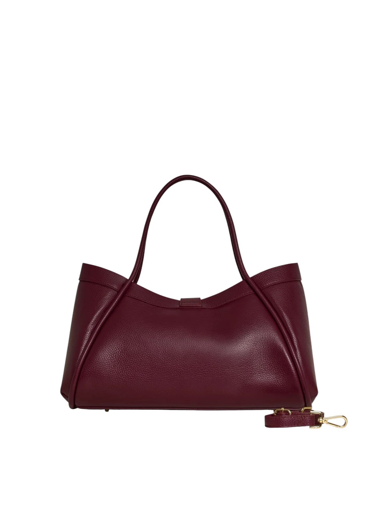 Lala Collection PAULINA tote bag in burgundy Italian pebbled leather with gold hardware and comfortable shoulder straps