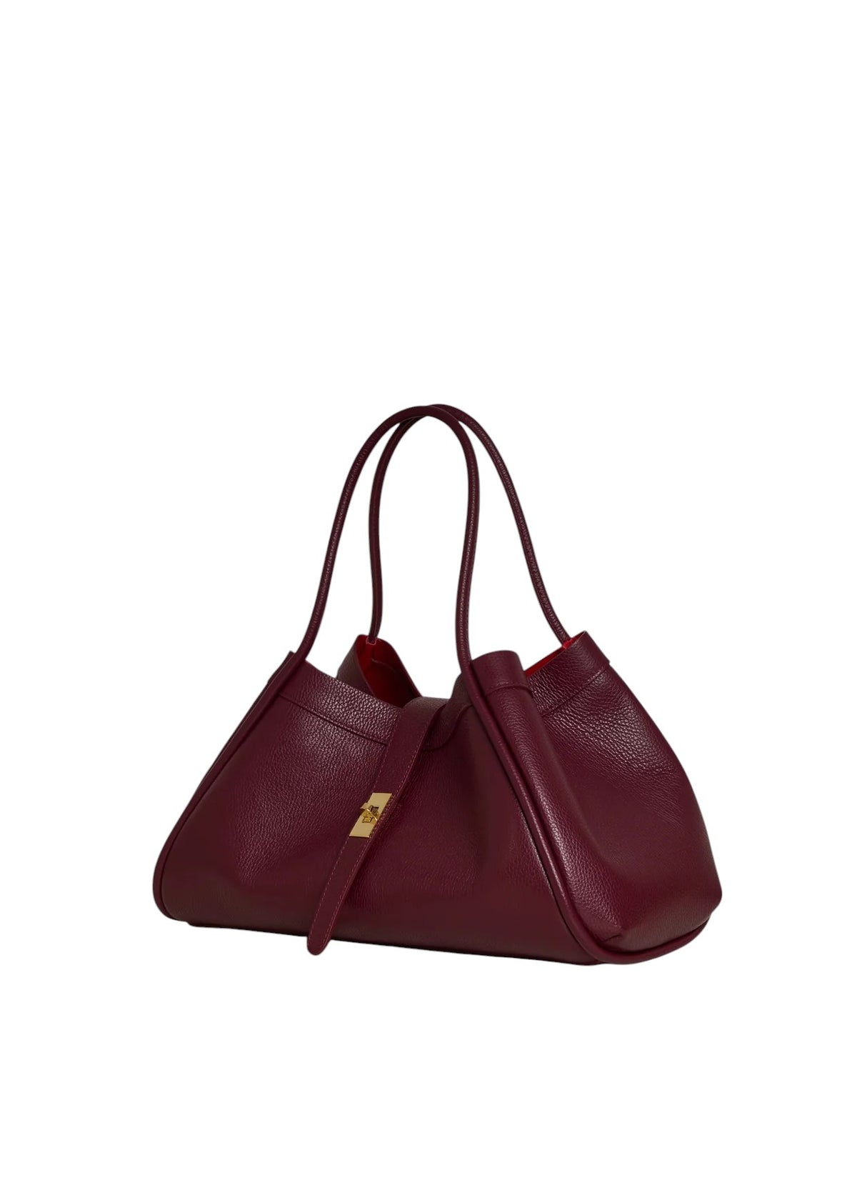 Lala Collection PAULINA burgundy Italian leather tote bag with gold hardware and red interior lining