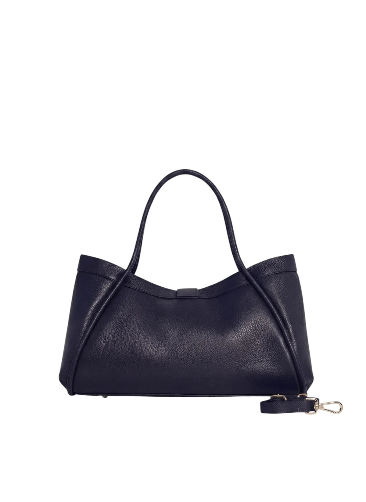 Lala Collection PAULINA tote bag in dark navy Italian grained leather with gold hardware and shoulder straps